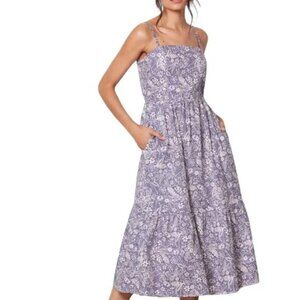 Evereve Navy & White Talia Square Neck Midi Dress Size Medium